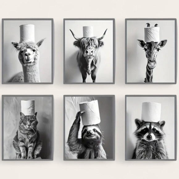 Funny Animal Bathroom Wall Art Prints 8"x10" Black & White NWT - Picture 8 of 8